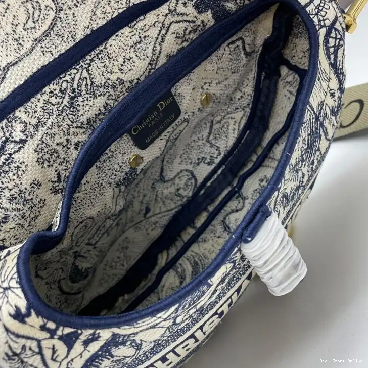 Cheap Bag Toile Motif Jouy de Canvas Dior Christian Blue Saddle 0407 Hot Sale